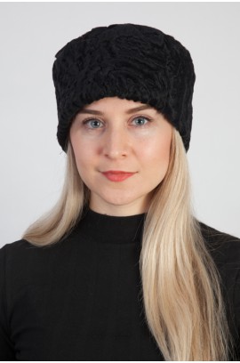 Black karakul sheep fur hat